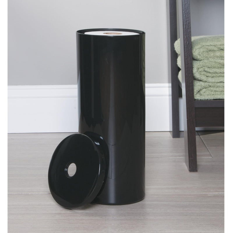 iDesign Freestanding Toilet Paper Canister with Lid for 3 Extra Rolls, Black, Made in USA - Image 3