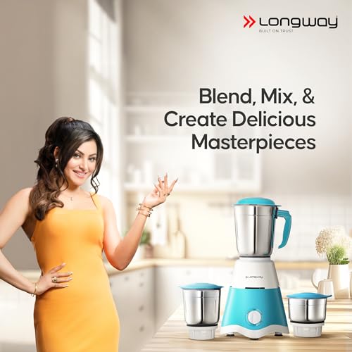 Longway Super Dlx Mixer Grinder | Up to 700 Watt Powerful Motor | 3 Jars for Grinding, Mixing, Juicing | 2 Year Warranty (Blue & White, 3 Jars) - Image 2