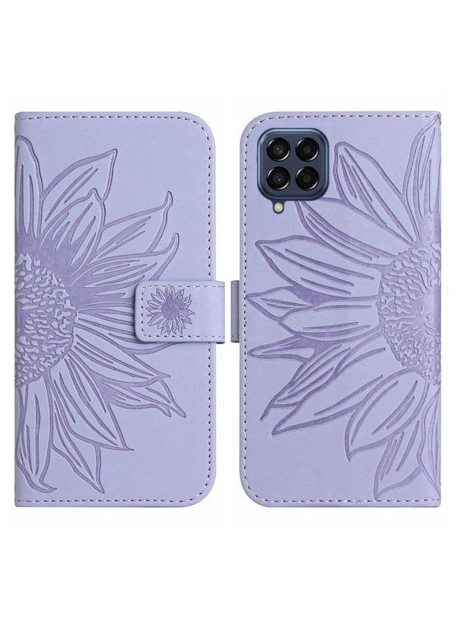 S-TOP Case For Samsung Galaxy M33 5G Skin Feel Sun Flower Pattern Flip Leather Phone Case with Lanyard - Image 2