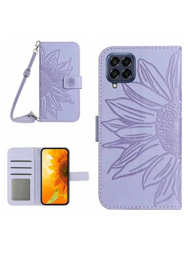 S-TOP Case For Samsung Galaxy M33 5G Skin Feel Sun Flower Pattern Flip Leather Phone Case with Lanyard - Image 1