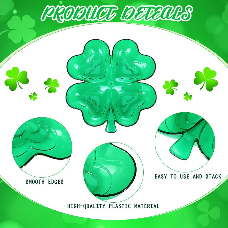 Wiwiqing 2 Pcs St. Patrick's Day Four Leaf Clover Shaped Plates Plastic St. Patricks Day Serving Tray Food Fruit Snack Storage Appetizer Platters for Irish Themed Party Supplies Home Decoration - Image 3