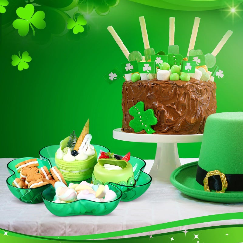 Wiwiqing 2 Pcs St. Patrick's Day Four Leaf Clover Shaped Plates Plastic St. Patricks Day Serving Tray Food Fruit Snack Storage Appetizer Platters for Irish Themed Party Supplies Home Decoration - Image 4