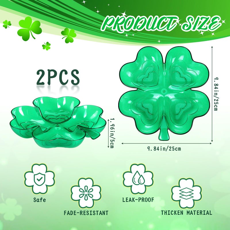 Wiwiqing 2 Pcs St. Patrick's Day Four Leaf Clover Shaped Plates Plastic St. Patricks Day Serving Tray Food Fruit Snack Storage Appetizer Platters for Irish Themed Party Supplies Home Decoration - Image 2