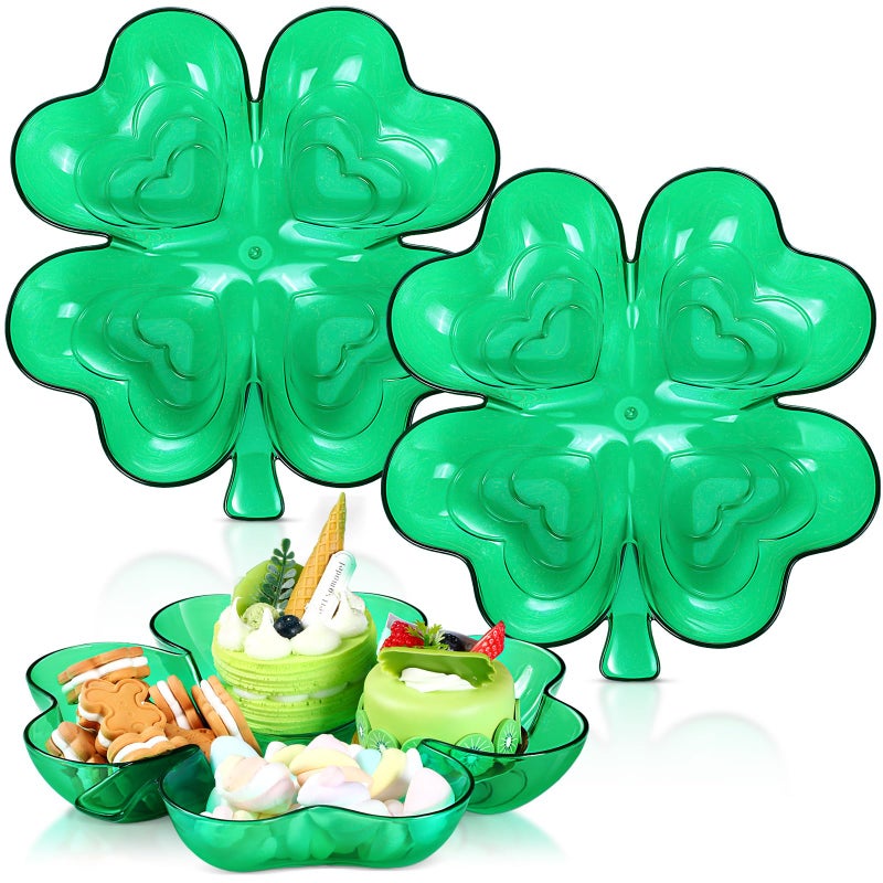 Wiwiqing 2 Pcs St. Patrick's Day Four Leaf Clover Shaped Plates Plastic St. Patricks Day Serving Tray Food Fruit Snack Storage Appetizer Platters for Irish Themed Party Supplies Home Decoration - Image 1