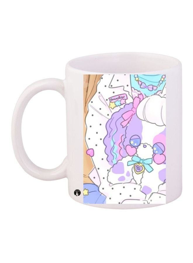 RYN Cartoon Printed Coffee Mug White/Purple/Pink 11ounce