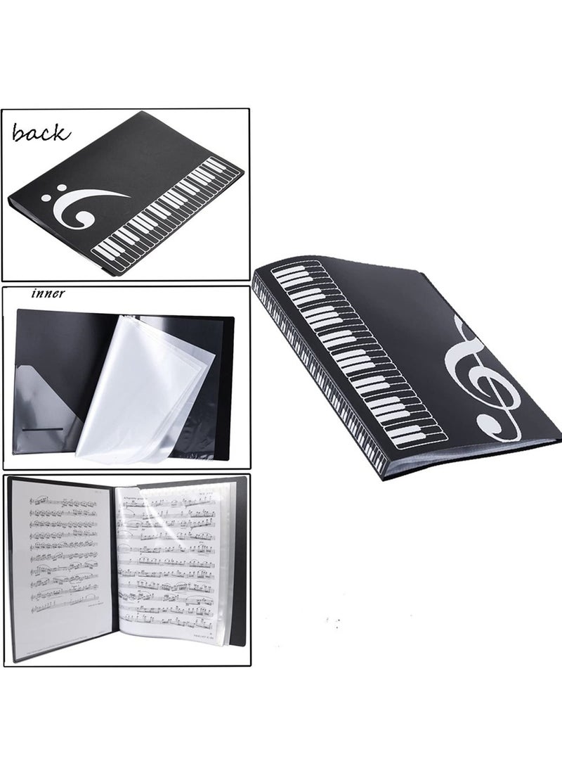 null - Music Sheet File Paper Folder Documents File Paper Storage Blank Sheet Organizer Folder Holder Plastic. A4 Size, 40 Pockets Music Themed Storage Folder Black - Image 1