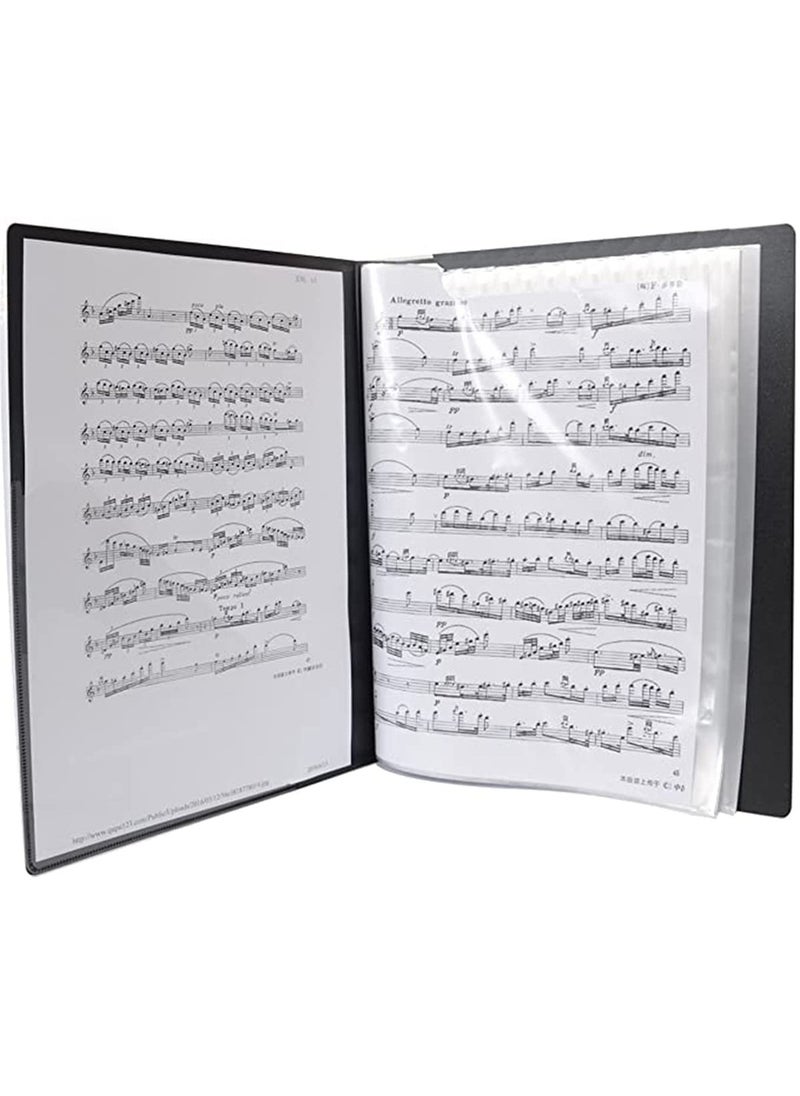 null - Music Sheet File Paper Folder Documents File Paper Storage Blank Sheet Organizer Folder Holder Plastic. A4 Size, 40 Pockets Music Themed Storage Folder Black - Image 1