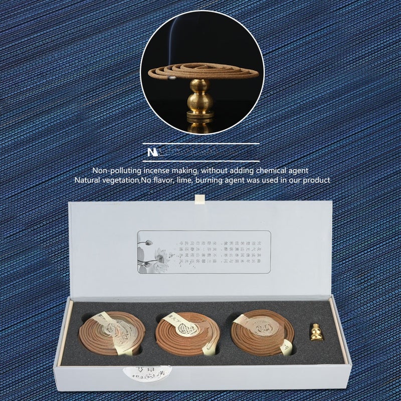 Three Flavor 4‑Hours Natural Coil Agilawood/Sandalwood/Wormwood Incense with Gift Package - Image 1