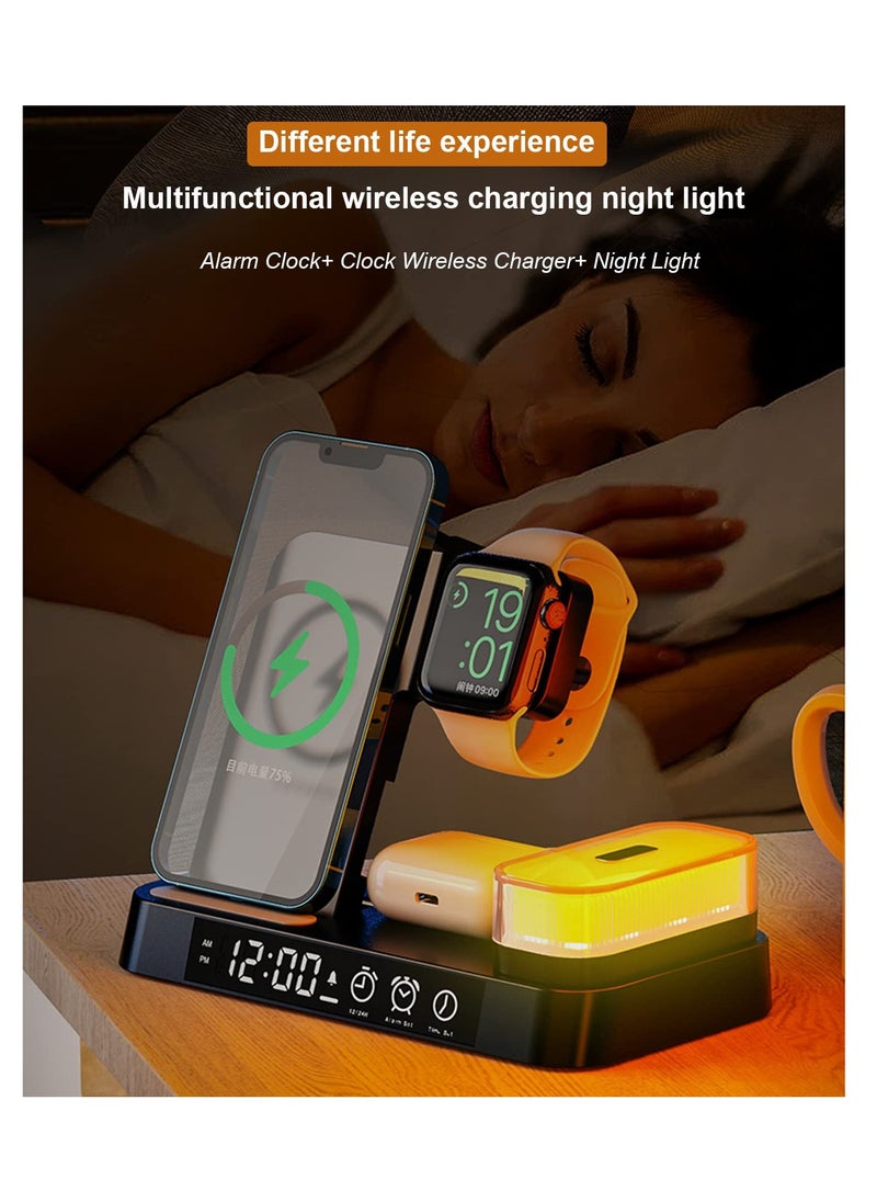 Anmi 4 in 1 Wireless Charging Stand Clock Stations For Apple Mobile Phone Wireless Charger 15/14/Air pods/iWatch(Black)  - Image 2