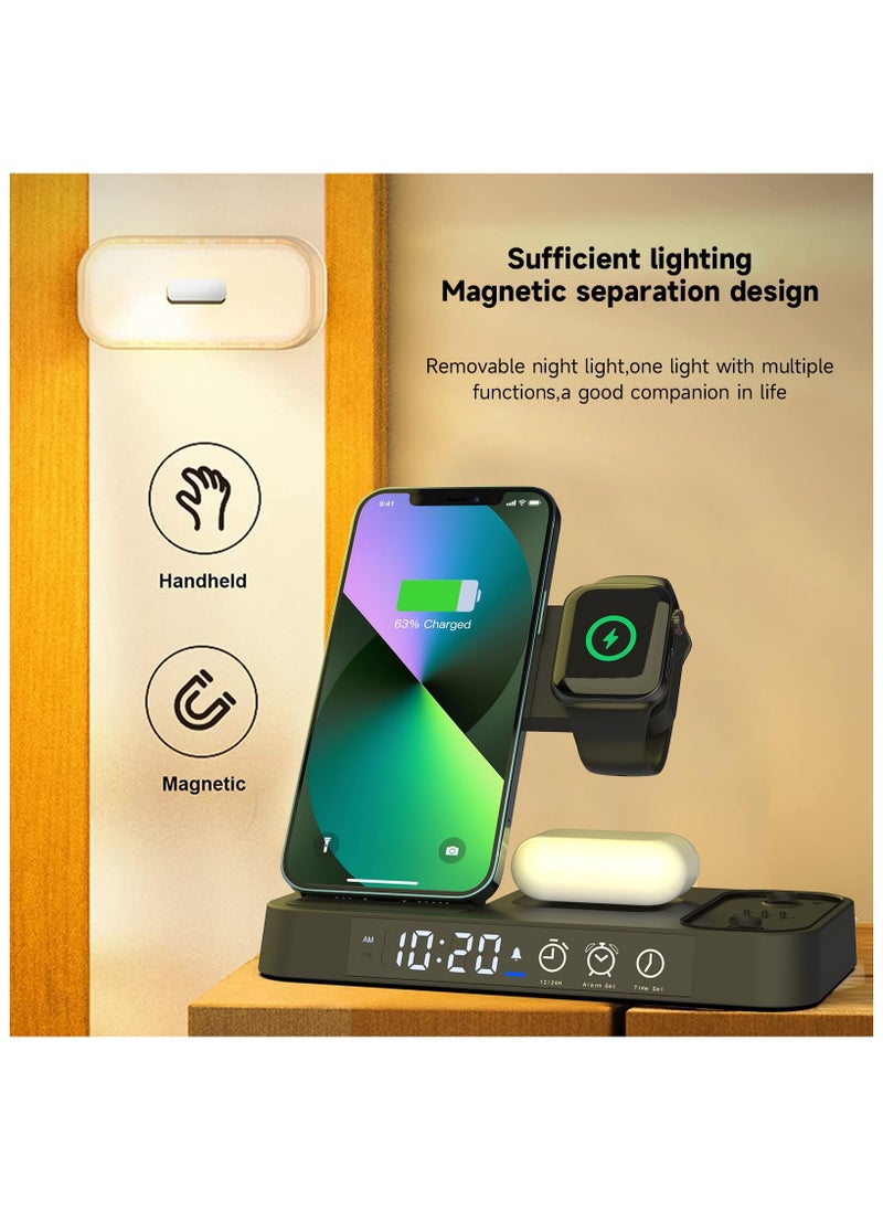 Anmi 4 in 1 Wireless Charging Stand Clock Stations For Apple Mobile Phone Wireless Charger 15/14/Air pods/iWatch(Black)  - Image 5