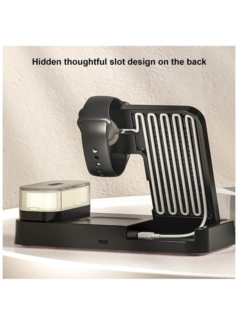 4 in 1 Wireless Charging Stand Clock Stations For Apple Mobile Phone Wireless Charger 15/14/Air pods/iWatch(Black)