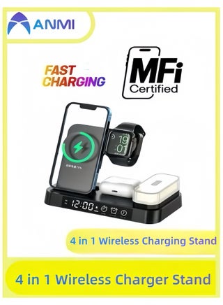 4 in 1 Wireless Charging Stand Clock Stations For Apple Mobile Phone Wireless Charger 15/14/Air pods/iWatch(Black) - pzsku/Z94A0B0335522A9DCABB2Z/45/1747117139/327916d0-2678-4e5a-b1e8-d76b19ca186b