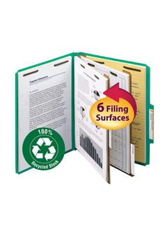 Smead Smead 100% Recycled Pressboard Classification File Folder, 2 Dividers, 2" Expansion, Letter Size, Green, 10 per Box (14063)  - Image 1