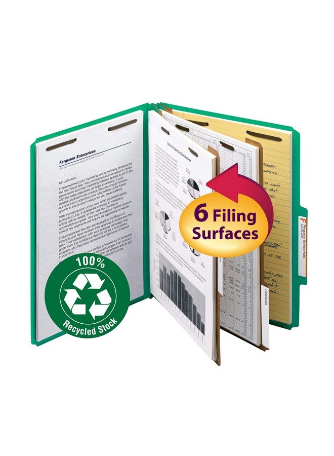 Smead Smead 100% Recycled Pressboard Classification File Folder, 2 Dividers, 2" Expansion, Letter Size, Green, 10 per Box (14063)  - Image 1