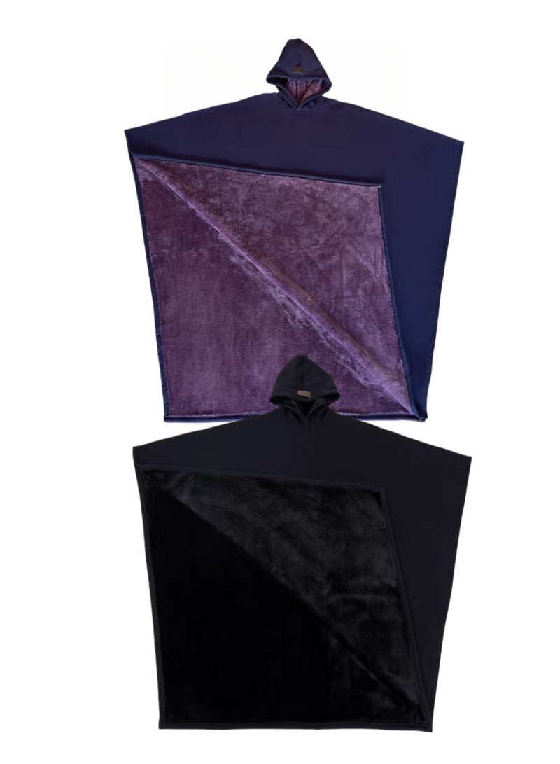 2-PACKS 125cm Thickened Warm Shawl Blanket, Oversized Hoodie,Suitable forHome and Office Use, Unisex—Black/Purple - Image 1