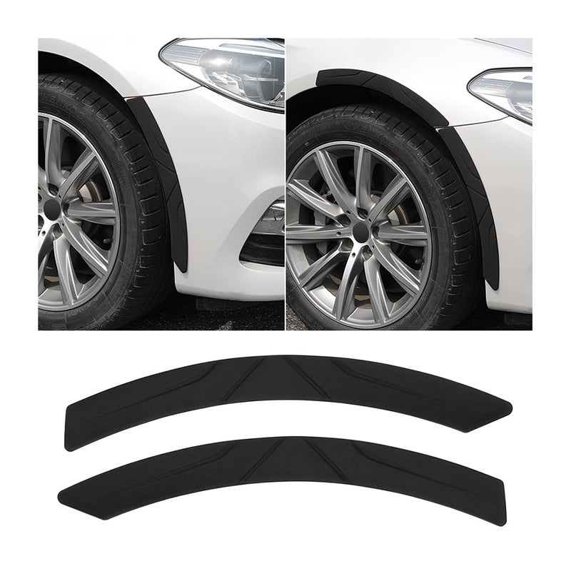 BESULEN 2PCS Car Wheel Tire Eyebrow Strips Auto Fender Flare Arch Lip Trim Strips Silicone Anti Collision Self Adhesive Protector Sticker for Auto Body Edge Universal Car Accessories Black