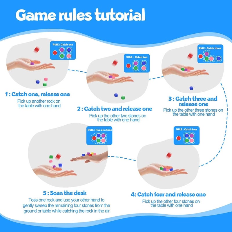 kunya Toys Gonggi Stone Game Set, Stones Plastic Playing Pieces with Storage Case, Squad Traditional Korean Game 1 Set (5 Pieces with Box) - Image 3