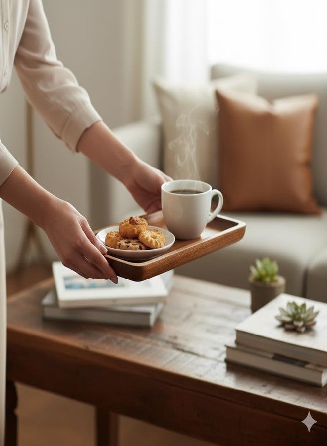 Duadecor صينية تقديم خشبية من دواديكور | طبق مستطيل مصنوع يدويًا من خشب الأكاسيا لتقديم الإفطار والوجبات الخفيفة والقهوة والشاي | صينية ديكور كبيرة بتصميم ريفي للمطبخ وغرفة الطعام | مناسبة للمقاهي والمطاعم | آمنة للاستخدام مع الطعام - Image 2