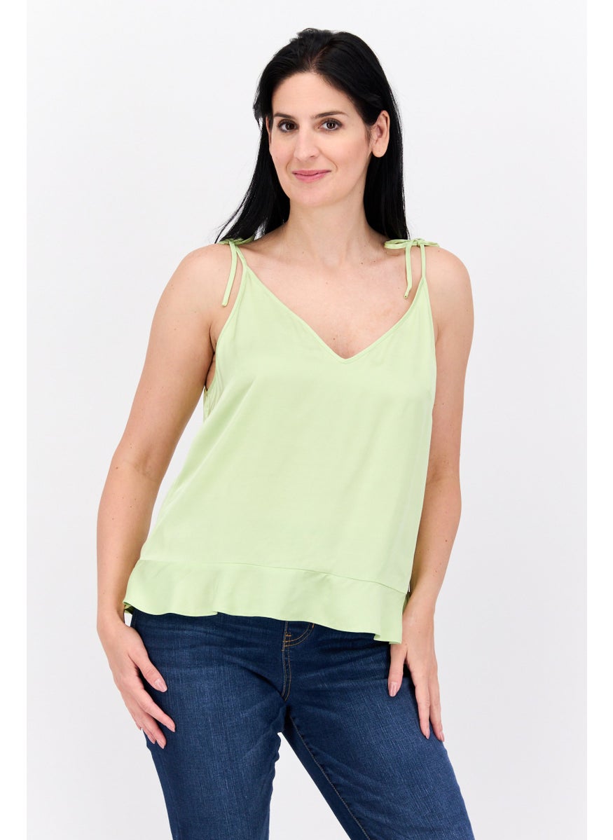 Scotch & Soda Women V-Neck Sleeveless Solid Tank Top, Honey Dew  - Image 1