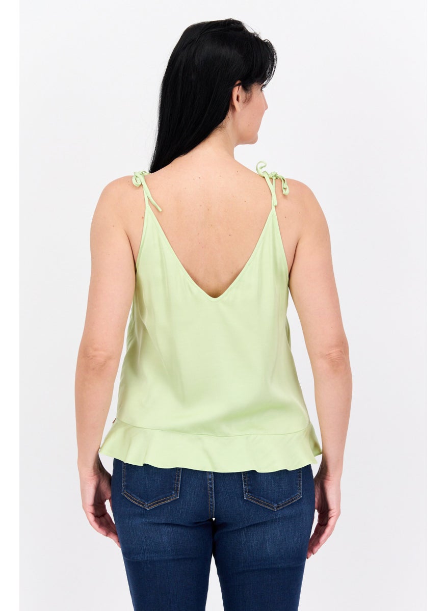 Scotch & Soda Women V-Neck Sleeveless Solid Tank Top, Honey Dew  - Image 3