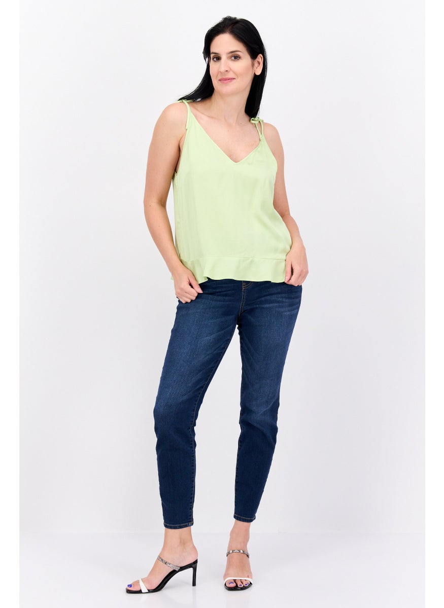 Scotch & Soda Women V-Neck Sleeveless Solid Tank Top, Honey Dew  - Image 4