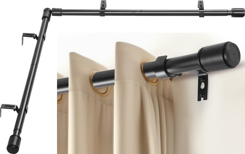 Anndason Heavy Duty 1 Inch Corner Curtain Rods Set 30-76 Inch Curtain Rod for Windows L Shaped Curtain Rods Window Curtain Rods Set (Black) - Image 1