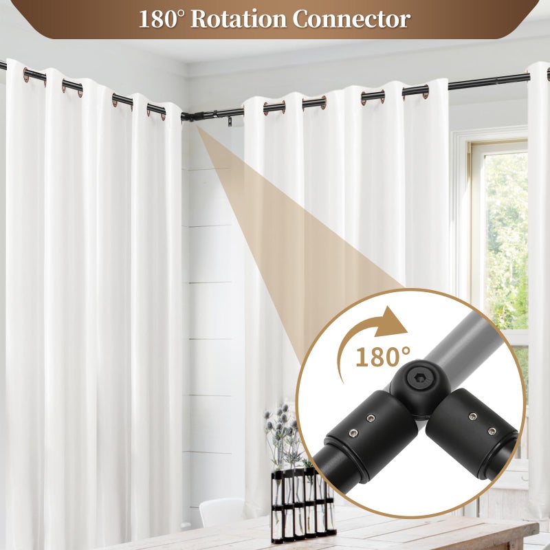Anndason Heavy Duty 1 Inch Corner Curtain Rods Set 30-76 Inch Curtain Rod for Windows L Shaped Curtain Rods Window Curtain Rods Set (Black) - Image 2