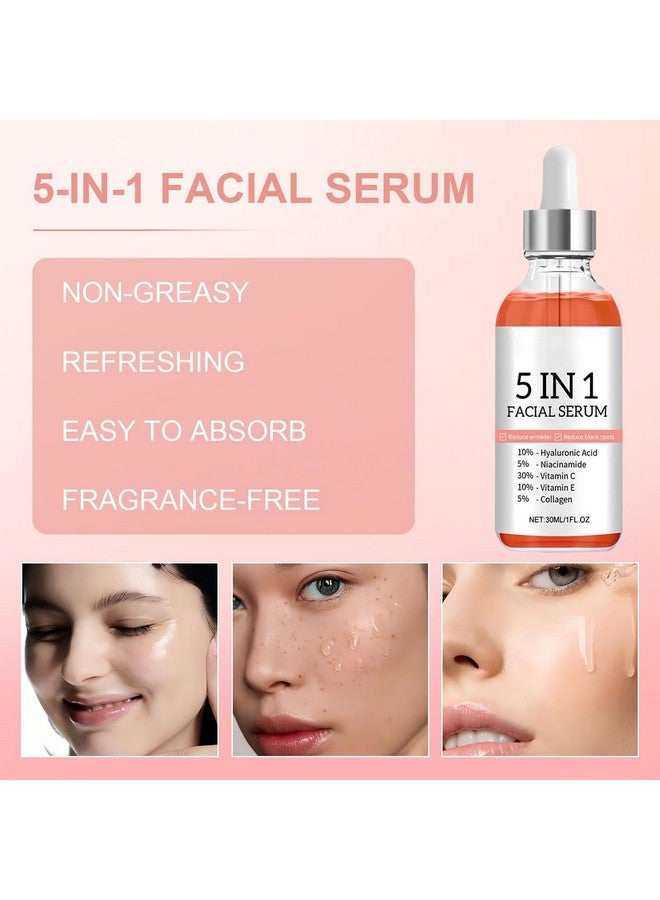 EELHOE 5 in 1 Facial Serum with Vitamin C, Vitamin E, Hyaluronic Acid, Niacinamide & Collagen, Vitamin C Facial Serum, Face Serum for Women for Dull Skin & Facial Moisturizing, 1.05 Fl Oz - Image 5