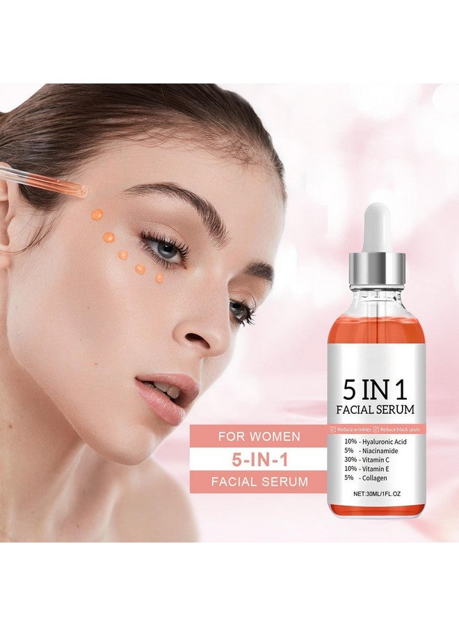 EELHOE 5 in 1 Facial Serum with Vitamin C, Vitamin E, Hyaluronic Acid, Niacinamide & Collagen, Vitamin C Facial Serum, Face Serum for Women for Dull Skin & Facial Moisturizing, 1.05 Fl Oz - Image 2