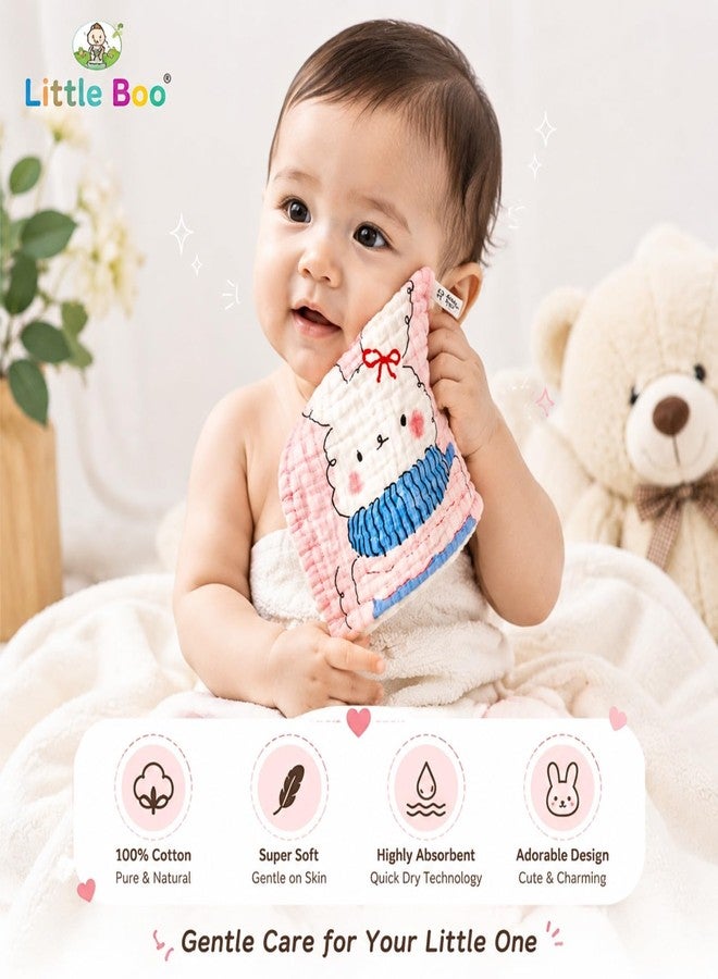 Little Boo Muslin 6 Layer Organic Cotton Face Towel for Newborn Baby, Baby Bath Towel Wipes Extra Soft Hankies Handkerchief for Kids, Reusable Napkins for Toddlers Kids (Pack of 5) -Digital Print - Image 2