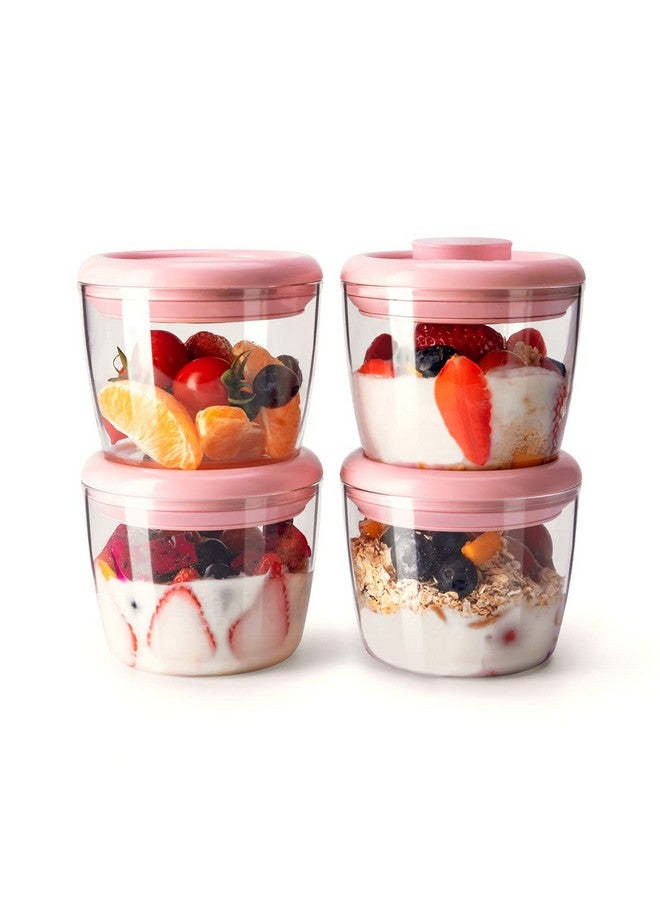 Ankou 400ml Meal Prep Container Set of 4 Pink Tritan Plastic Food Storage Containers with Lids, Airtight Leakproof Pop Top Lid Bowl for Breakfast Leftovers - Image 1