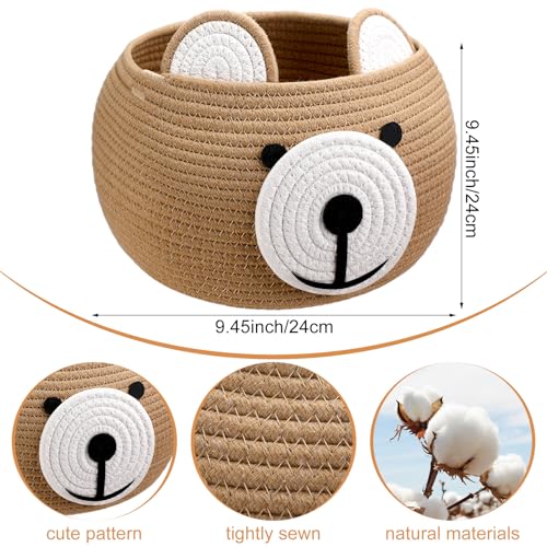 Uiifan 3 Pcs Baby Basket for Nursery Bear Gift Round Cotton Rope Basket for Newborn Items Storage Laundry Clothes Toy Blankets Towels 945 x 945 Inches Brown - Image 3