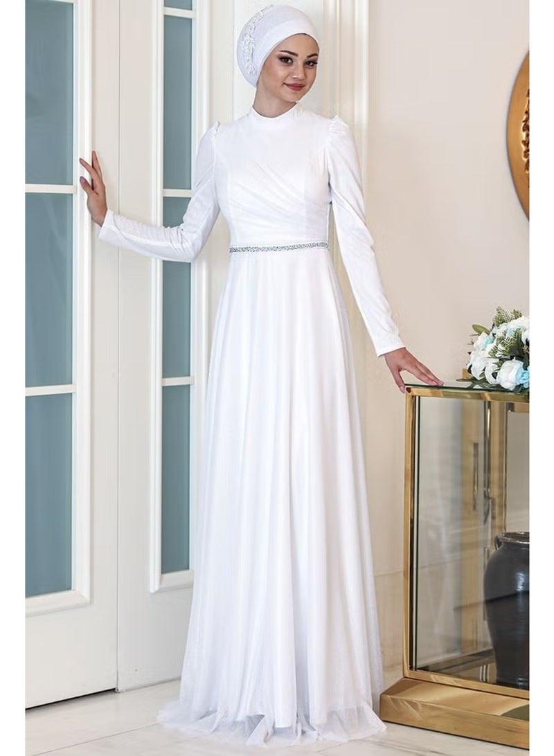 Esilanur Işıl Hijab Evening Dress White - Image 1