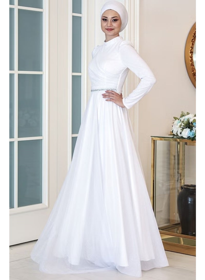 Esilanur Işıl Hijab Evening Dress White - Image 3