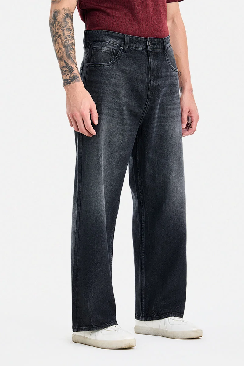 SNITCH Black Black Solid Loose Fit Streetwear Jeans for Men | Best Price UAE