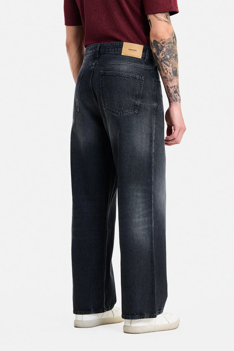 SNITCH Black Black Solid Loose Fit Streetwear Jeans for Men | Best Price UAE