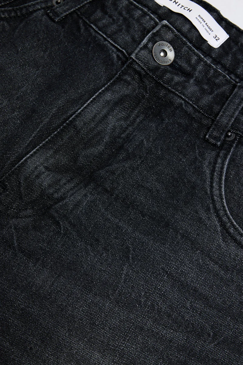 SNITCH Black Black Solid Loose Fit Streetwear Jeans for Men | Best Price UAE