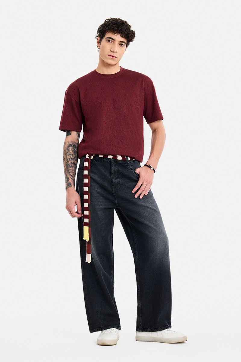 سنيتش Black Solid Loose Fit Streetwear Jeans