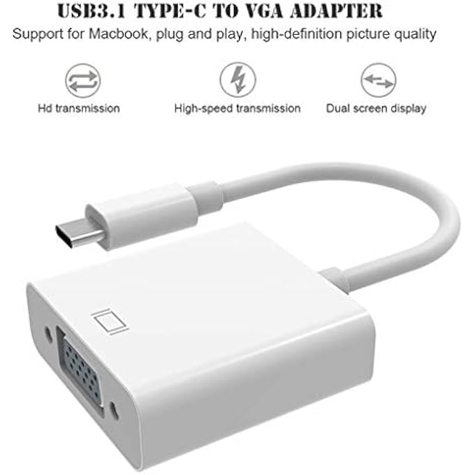 rayihni HEGERBY USB 3.1 TYPE C TO VGA CABLE ADAPTER TYPE-C VGA CONVERTER CONNECTOR FOR APPLE MACBOOK CHROMEBOOK PIXEL LUMIA - Image 3