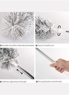 Generic Microfiber dustpan with extra long stainless steel handle 2.5m, extendable with bendable head for cleaning high ceiling fans, interior ceilings, cobwebs and vacuum dust, for wet or dry use  - Image 4