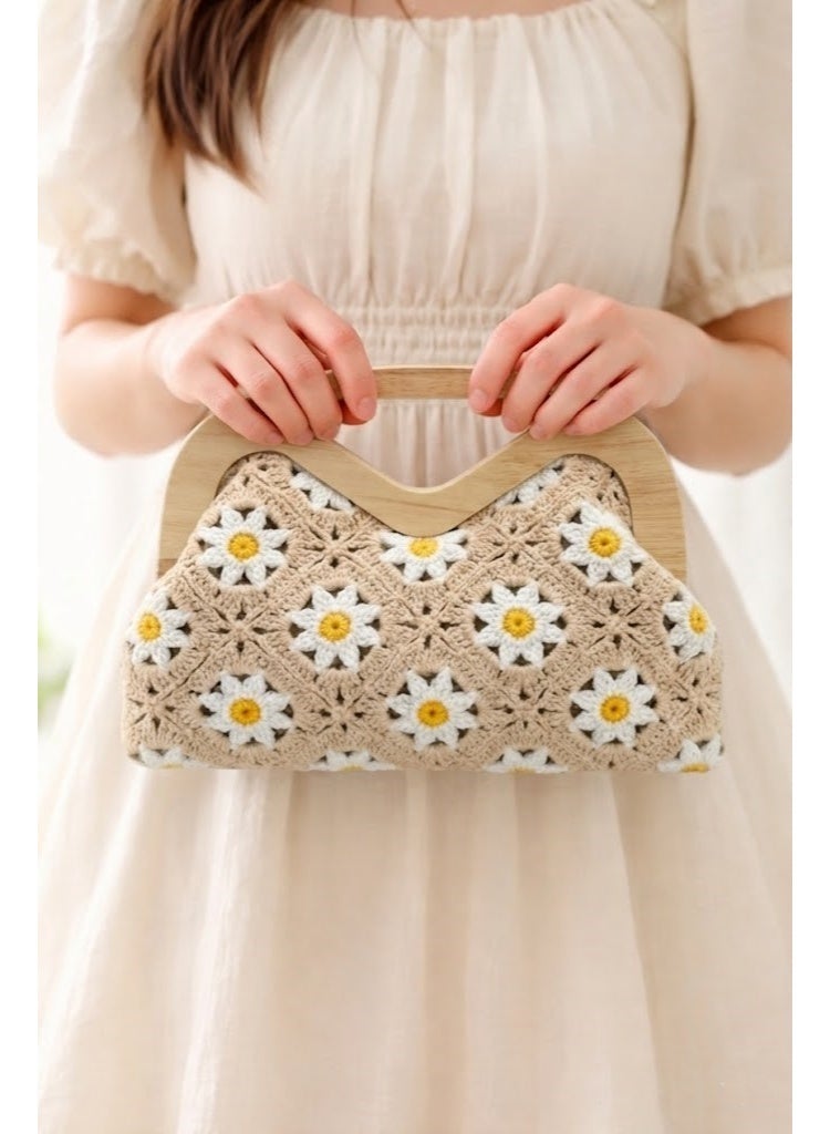 لايف ستيلاش  حقيبة يد خشب ونسيج ZS-14 - بيج - Image 1