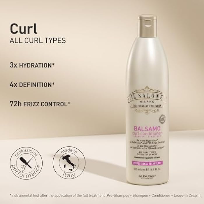 Il Salone Milano Professional Curl Conditioner - Dual Use Leave In Conditioner or Rinse Off - Heat Protection - Hydrates, Moisturizes, Softens - For All Curl Types (16.9 fl oz / 500ml) - Image 3
