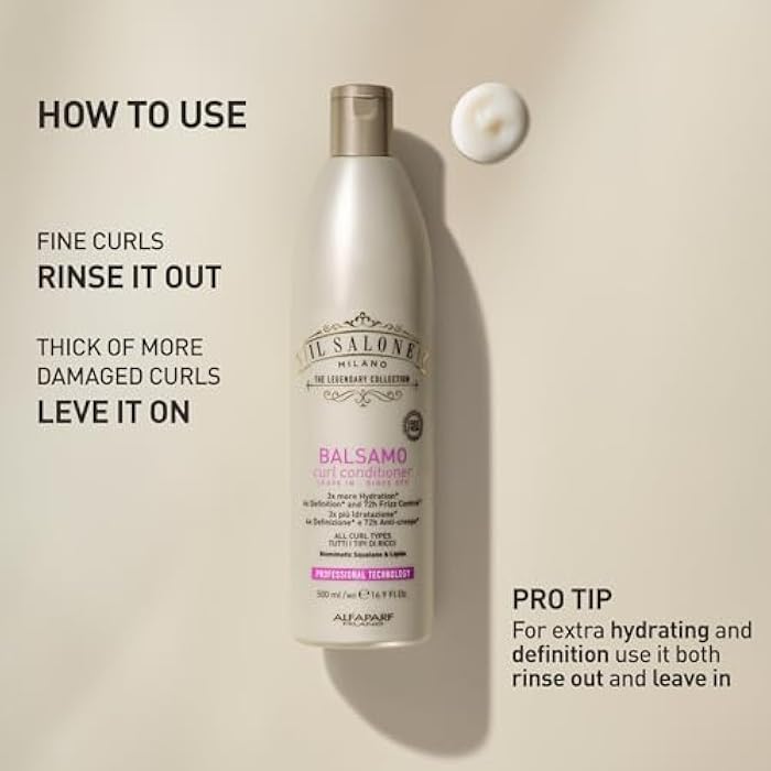 Il Salone Milano Professional Curl Conditioner - Dual Use Leave In Conditioner or Rinse Off - Heat Protection - Hydrates, Moisturizes, Softens - For All Curl Types (16.9 fl oz / 500ml) - Image 5