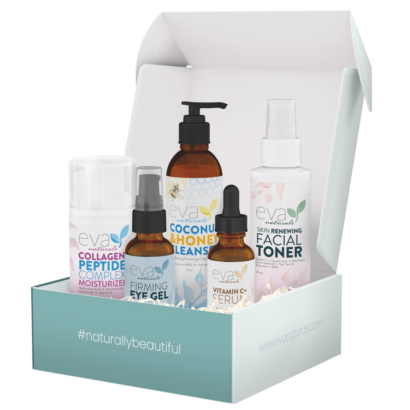 Eva Naturals Rejuvenating Skin Care Set Exfoliate Replenish Moisturize With Vitamin C Plus Serum Bee Clean Cleanser Eye Gel Face Moisturizer Toner Perfect Facial Cleanser Bundle