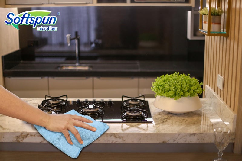 SOFTSPUN Microfiber Cleaning Cloths, 5pcs 30x30cms 340GSM Sky Blue! Highly Absorbent, Lint and Streak Free, Multi -Purpose Wash Cloth for Kitchen, Car, Window, Stainless Steel, Silverware. - Image 4