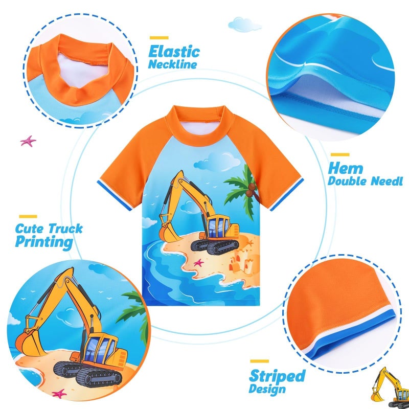 WAWSAM Kids Swimsuit Boys Two Pieces Truck Swimsuit Toddler Rash Guard and Trunk Beach Bathing Suit Quick Dry Short Sleeve Shirt Swimwear Set for Summer Surfing Holiday - Image 3