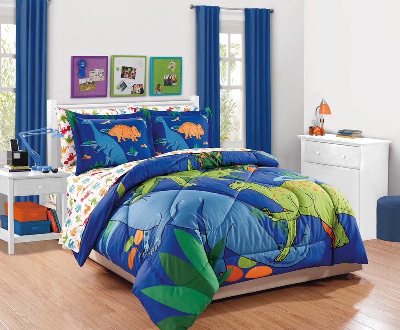 Linen Plus Comforter Set for Kids Dinosaur White Orange Blue Red New (Full) - Image 1