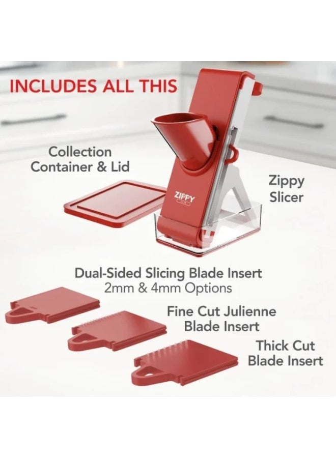 زيبي قطاعة "زيبي سلايسر" (Zippy Slicer) متعددة الوظائف: تقطيع شرائح، وتقطيع طولي (جوليان)، وفرم، وتقطيع مكعبات للخضروات. - Image 5