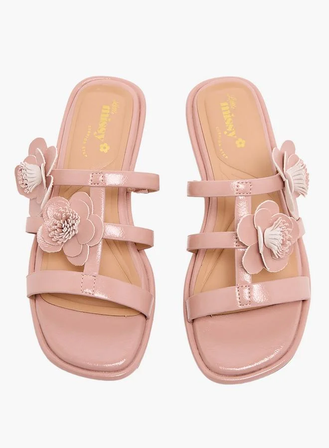Little Missy Girls Floral Accent Slip-On Sandals