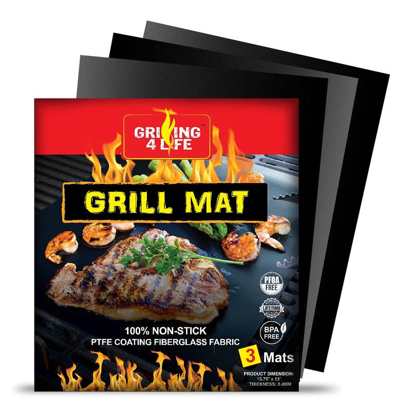 Grilling 4 Life BBQ Grill Mat 2025 Set of 3 Heavy Duty Heat Resistant 600 Degree 100 NonStick Best Grill Mats 1575 x 13 inches